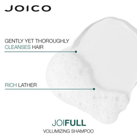 Joico JoiFULL bottles in hand for size and scale reference
