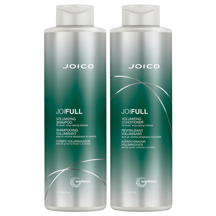 Joico JoiFULL front packaging showing both full-size bottles and product benefit