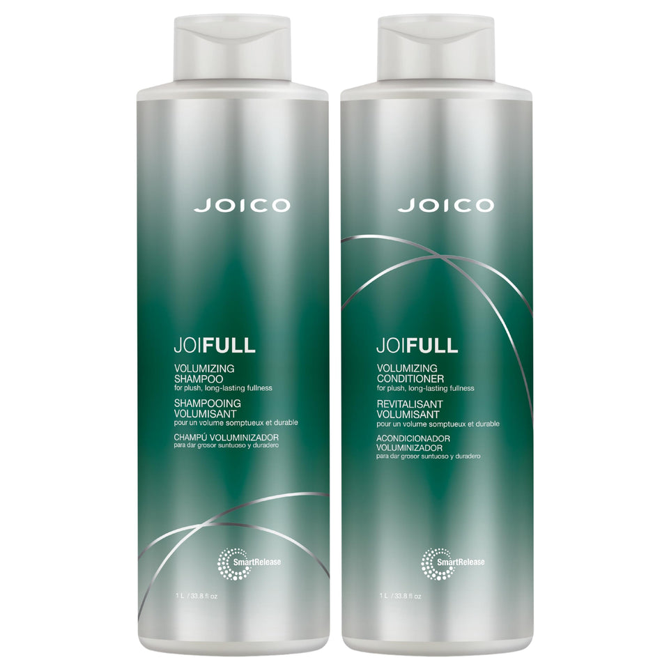 Joico JoiFULL front packaging showing both full-size bottles and product benefit