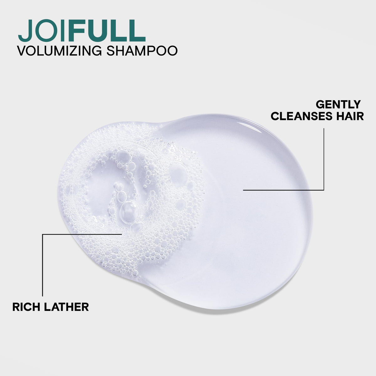 Joico JoiFULL rich lather closeup demonstrating cleansing power and lightweight foam
