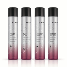 Joico JoiMist Firm next to common items illustrating 300mL size and travel convenience