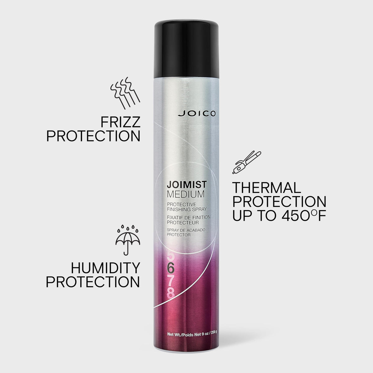 Hand holding Joico JoiMist Medium bottle to show 300mL scale benefits