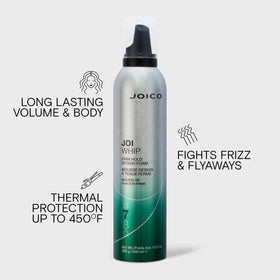 Joico JoiWhip in hand size scale illustrating 300mL travel-friendly convenience