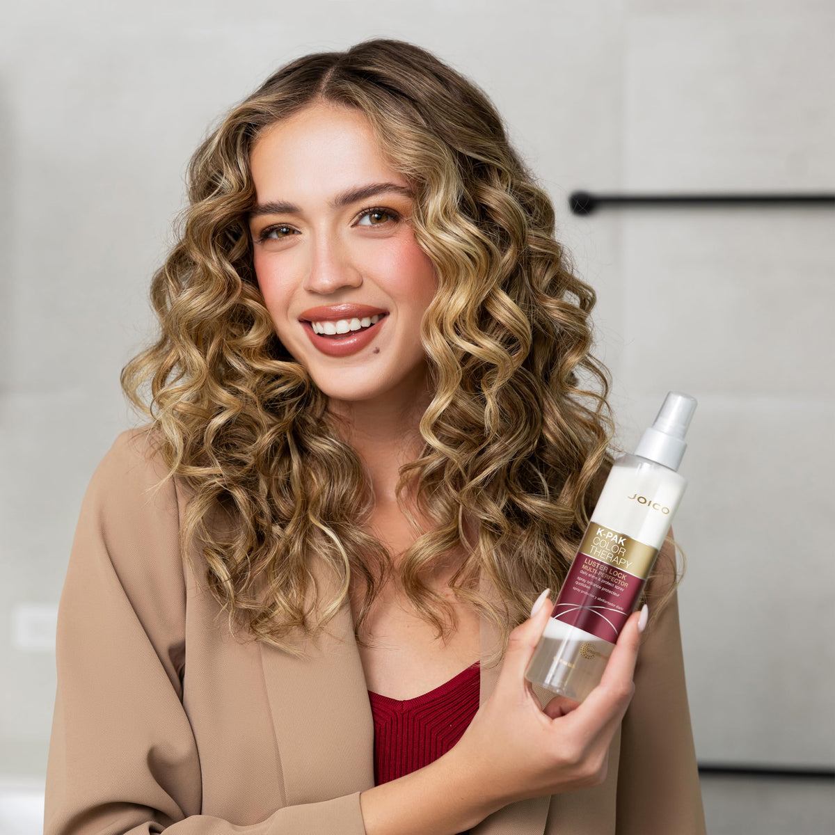 Joico K-PAK on bathroom shelf in lifestyle scene showing daily routine convenience benefit
