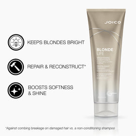 Joico label ingredients closeup highlighting key brightening benefit