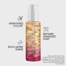 Pouring Joico Luster Lock oil into palm to demonstrate controlled dosing and easy application