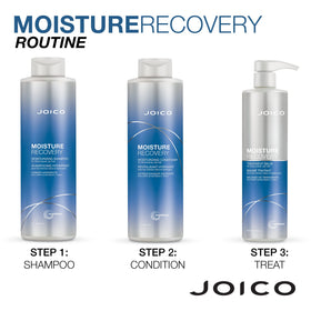 Joico set styled on bathroom shelf suggesting daily hydration routine