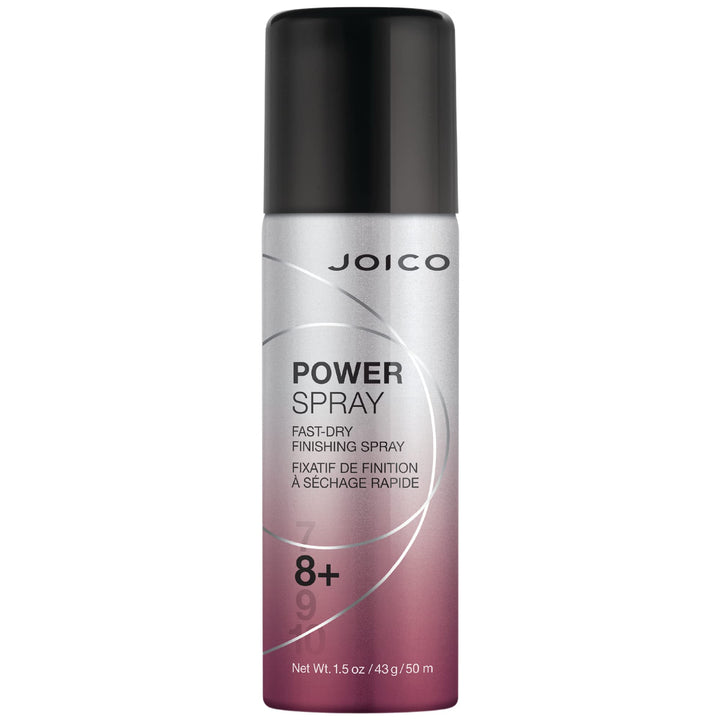Joico Power Spray front can showing label and compact travel size benefit