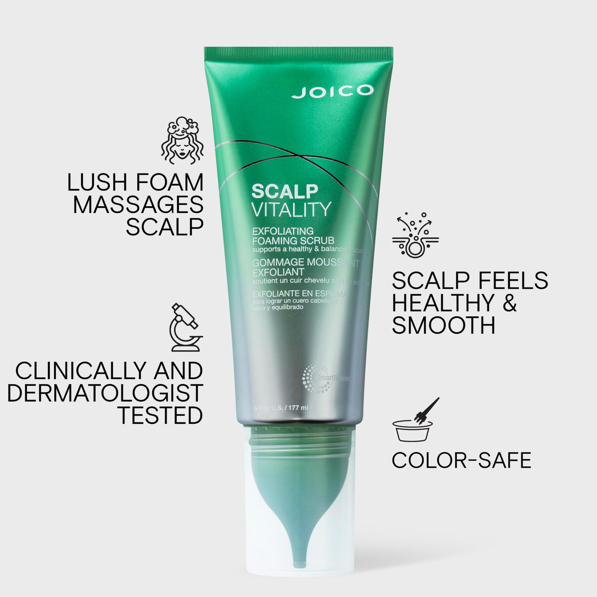 Joico scrub texture close-up revealing exfoliating particles and creamy foam