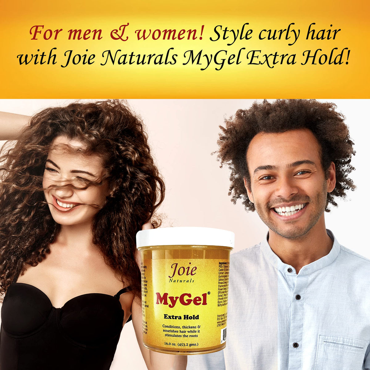 Joie MyGel in use on curly hair demonstrating definition and frizz control