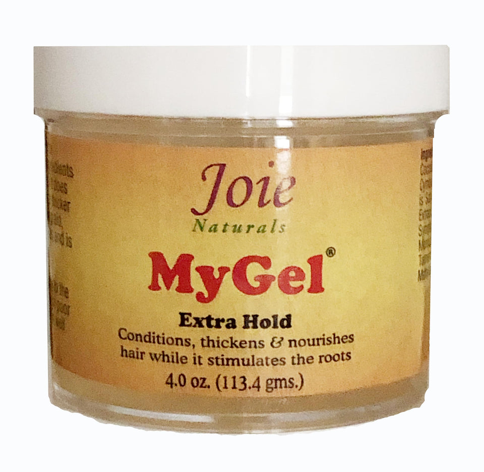 Joie Naturals MyGel front jar showing label and 4oz size, for reliable styling hold