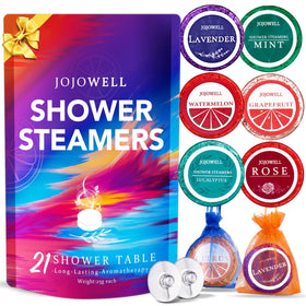 JoJowell front packaging showing 21-piece aromatherapy gift box for relaxing showers