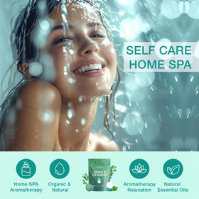 JoJowell tablet dissolving on shower ledge releasing eucalyptus mint steam