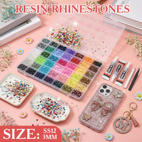 JOKERKING close-up of 3mm resin rhinestones showing 14-facet sparkle benefit