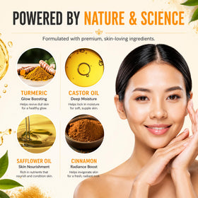 Joli Noir flatlay of raw honey and turmeric highlighting natural brightening ingredients