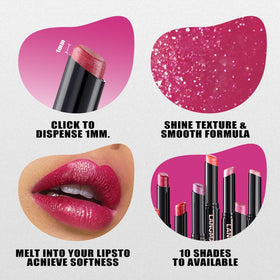 Jolilab application on model lips shows subtle sparkle and moisturized look