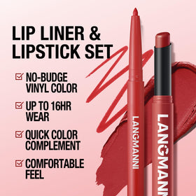 Jolilab model applying liner and matching lipstick for lasting shape