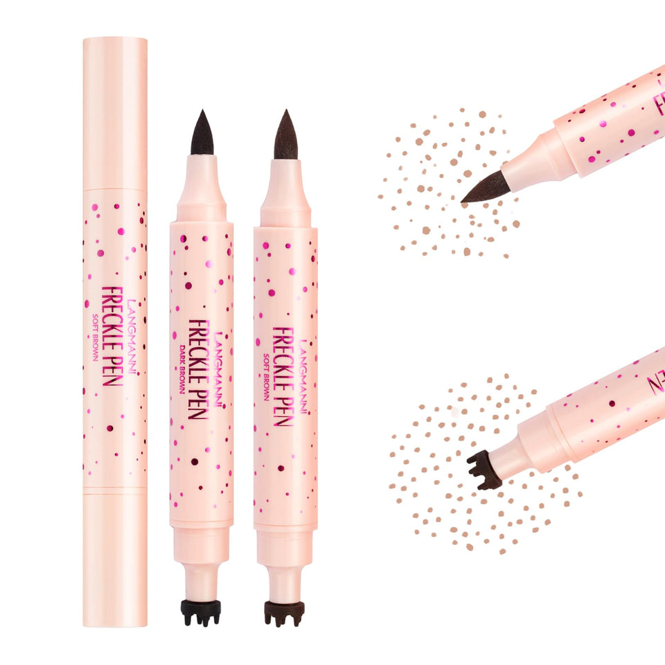 Jolilab freckle pen front view showing compact pink polka-dot case and dual ends