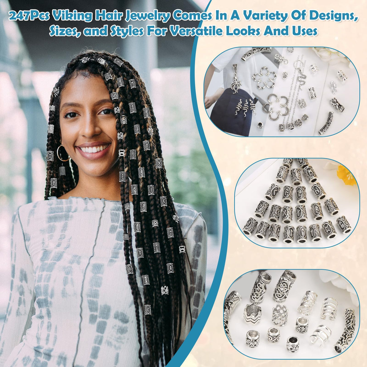 Jollidecor metal cuffs and clips attached to braided hair offering secure styling and comfort