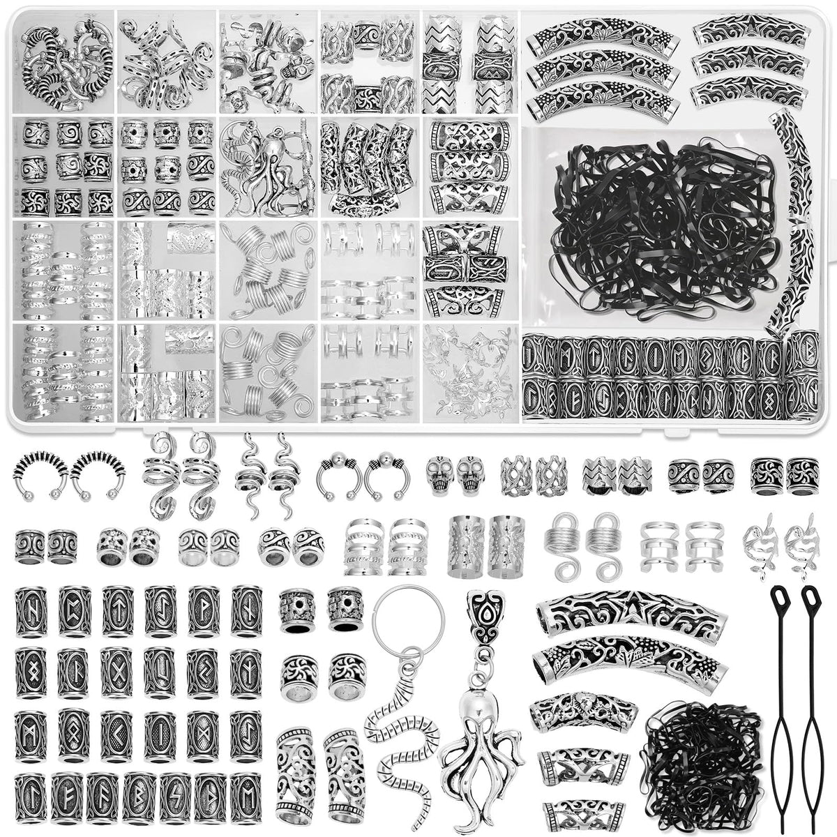 Jollidecor front packaging showing full 247-piece Viking hair kit and storage box benefit organization