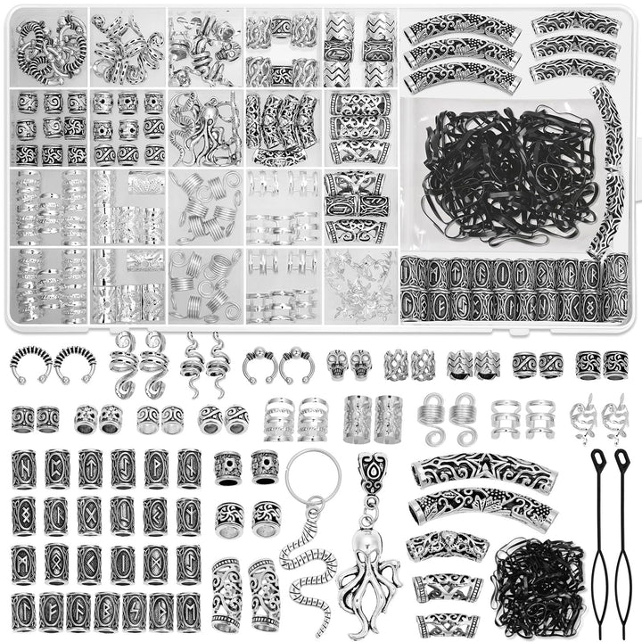 Jollidecor front packaging showing full 247-piece Viking hair kit and storage box benefit organization