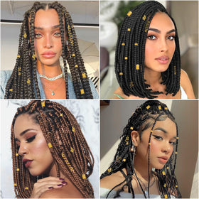 Jollidecor jewelry worn on braided hairstyle adding decorative shimmer