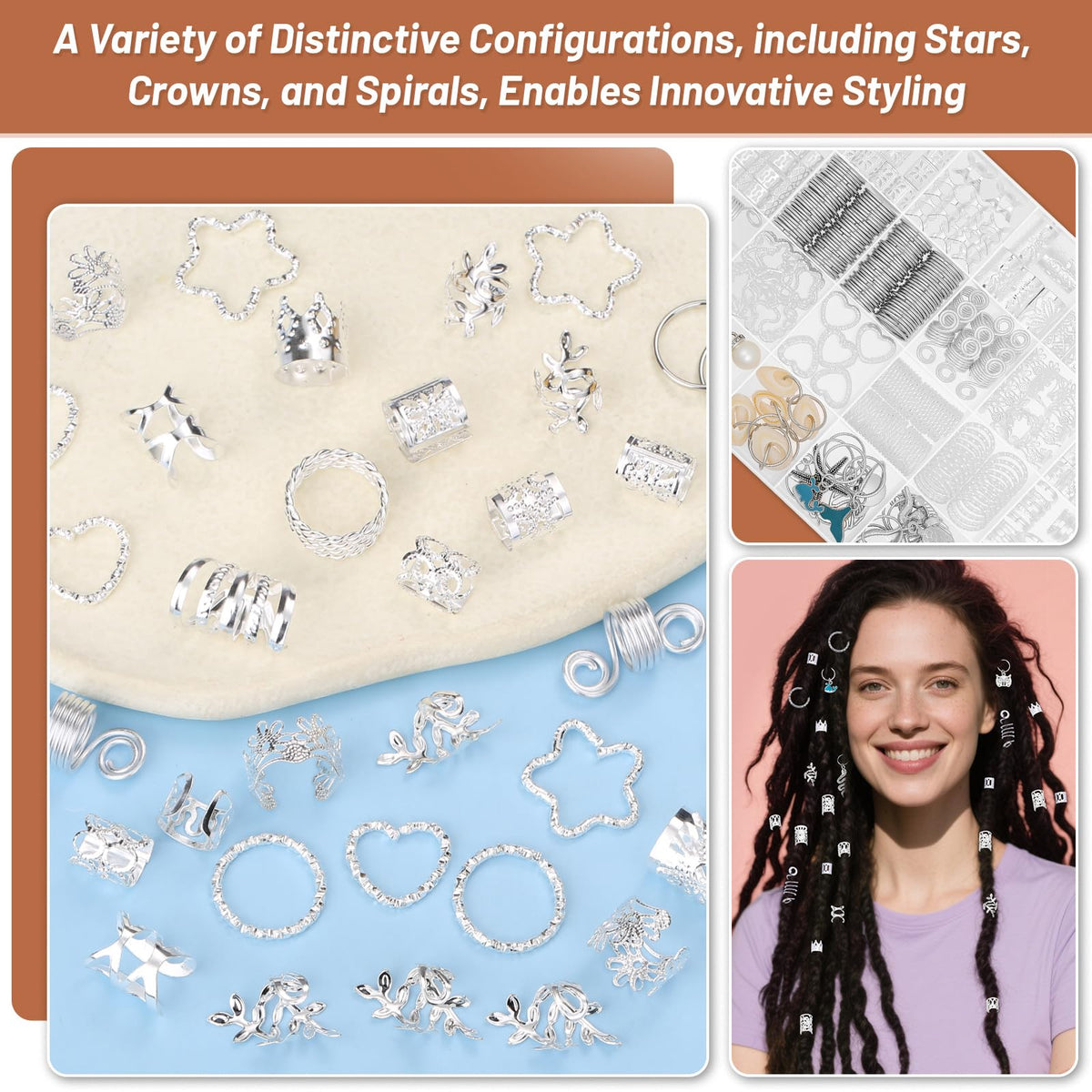 Jollidecor on locs with mixed accessories showing festival-ready sparkle benefit