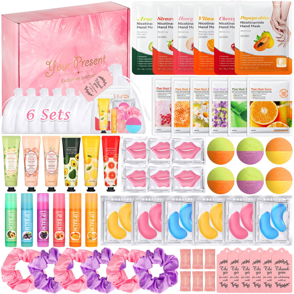 Jollidecor spa kit front layout showing all six favor group contents for easy gifting