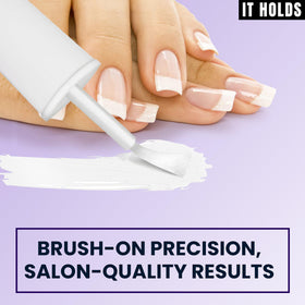 JOMI COMPRESSION in-use manicure lifestyle scene, conveys long-lasting wearable nails