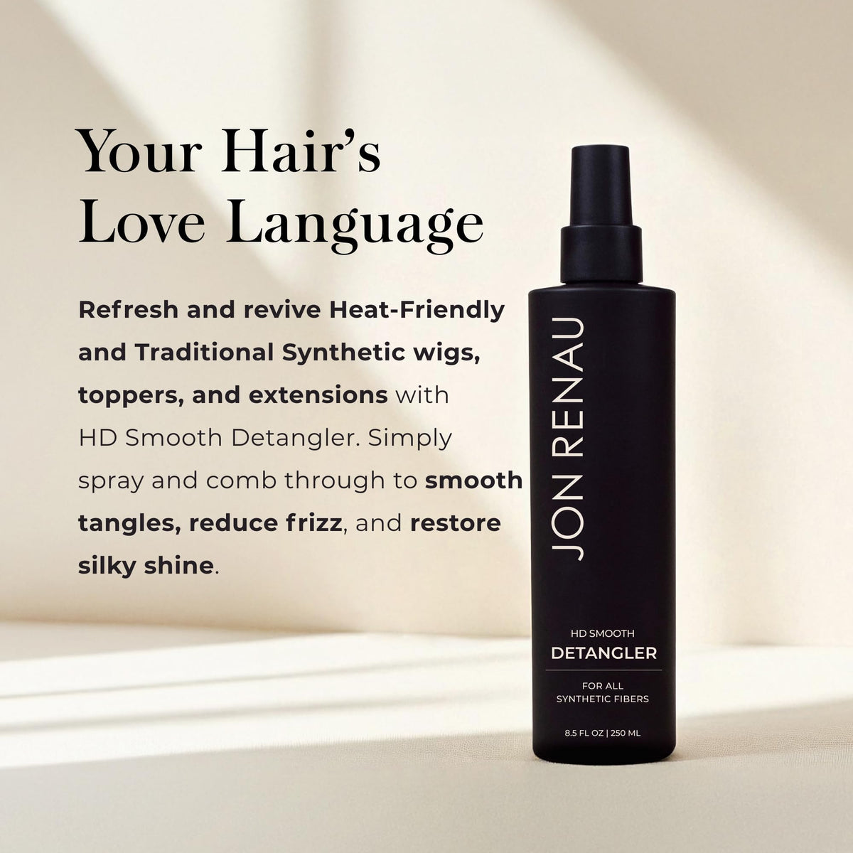 Jon Renau fine mist spray dispersing, demonstrating quick coverage and lightweight finish