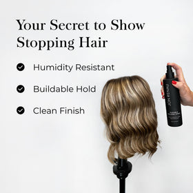 Jon Renau spray on synthetic fiber showing maintained texture and shine benefit