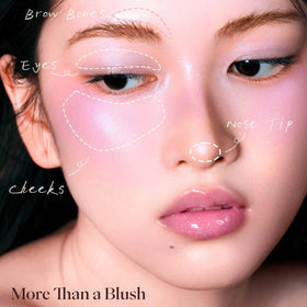 JOOCYEE applied on cheeks in lifestyle shot adding natural dewy radiance
