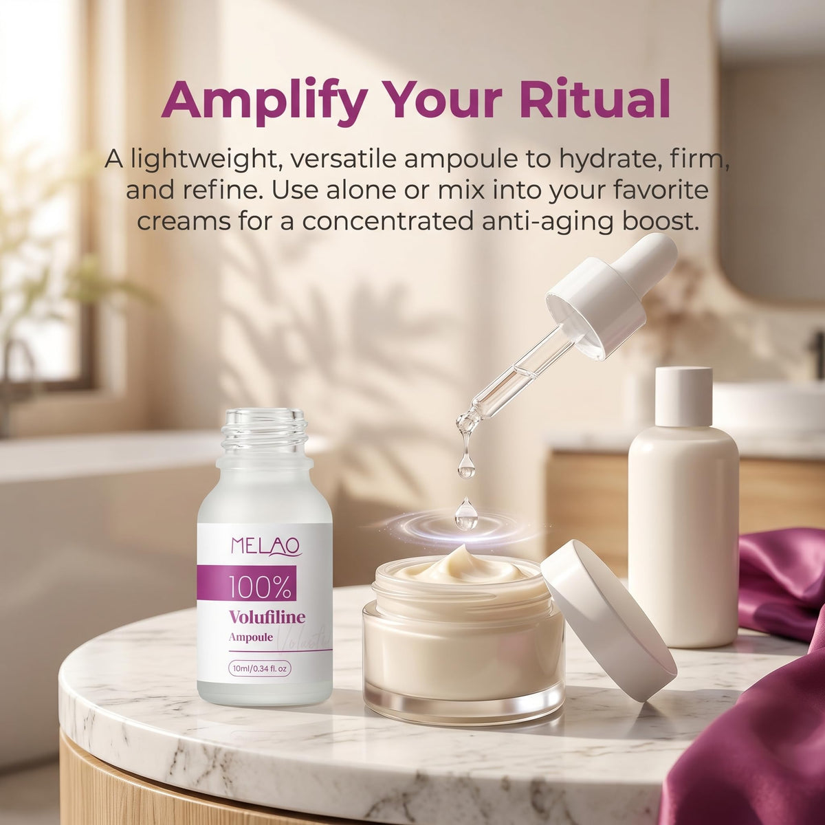 Jornanbo serum texture pooled on glass to show lightweight fast-absorbing formulation