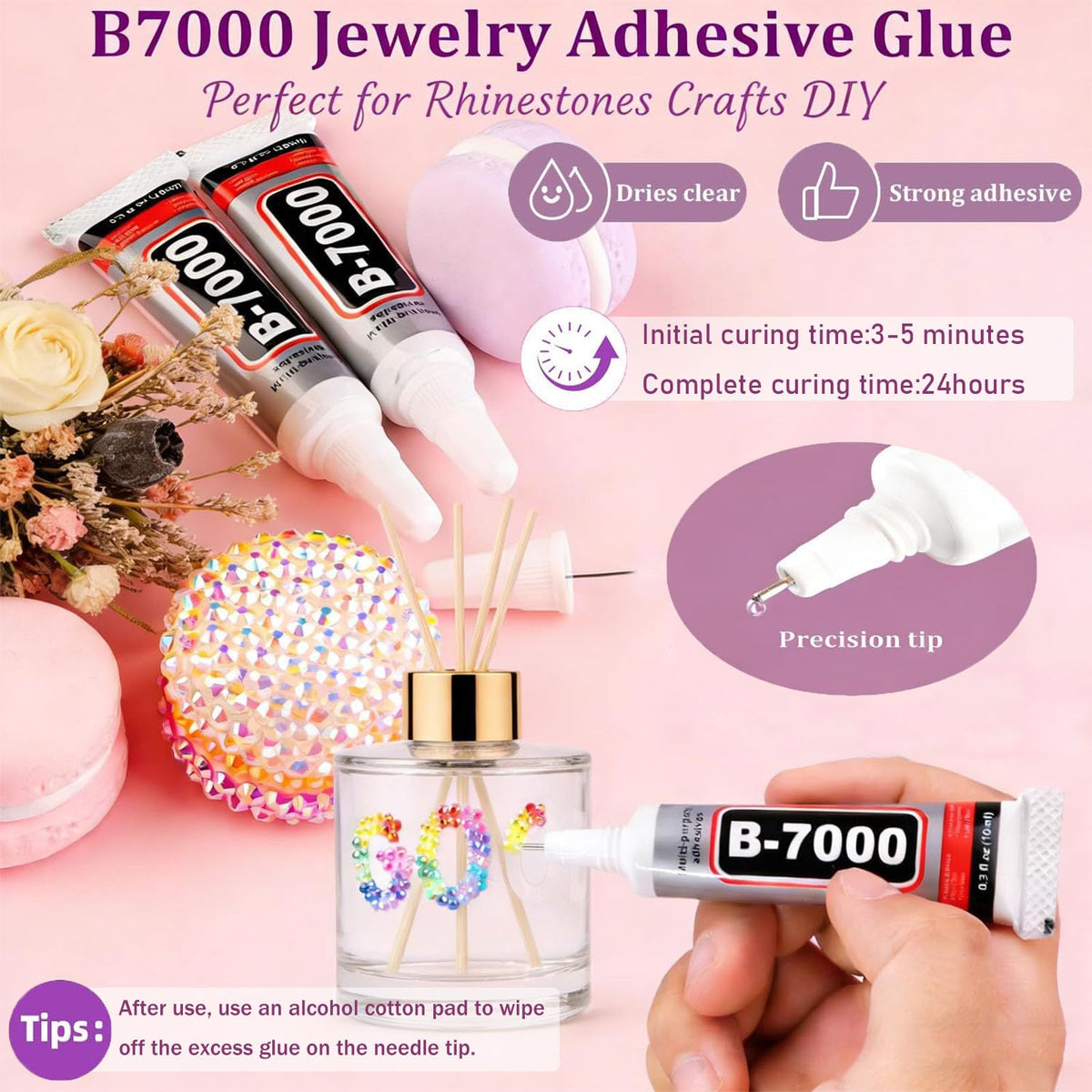 Jorovique tools and three B-7000 glue bottles arranged neatly for precision