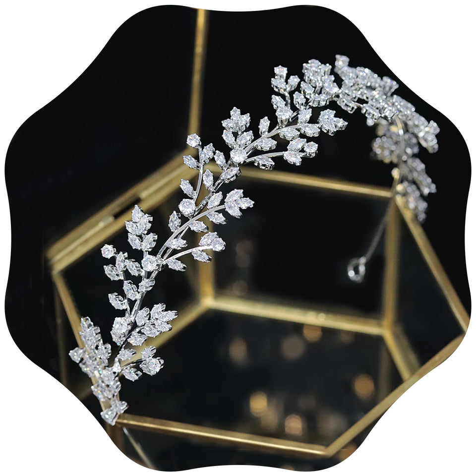 Jorsnovs front view tiara showing full sparkle and elegant shape for bridal looks