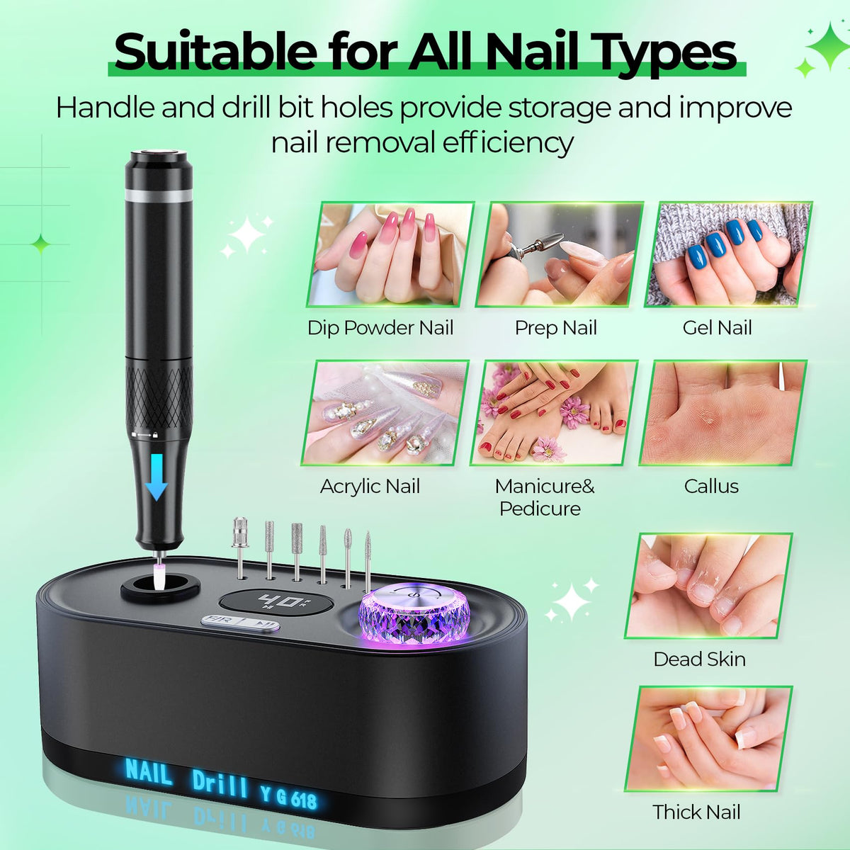 JOSGLOI handpiece next to ruler showing compact scale and easy handling benefit