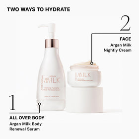 Josie Maran 13.4 oz bottle next to common items showing actual size benefit