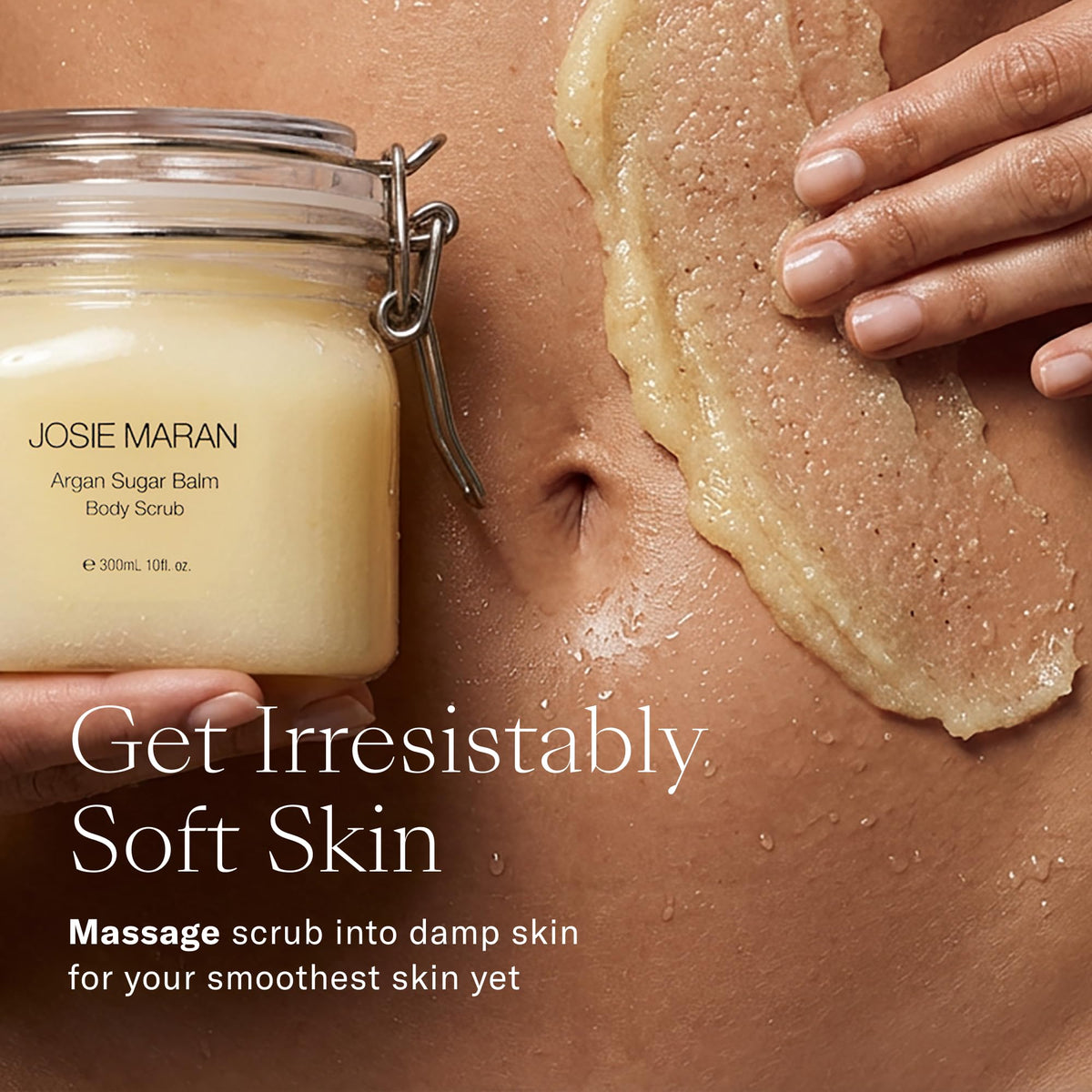 Josie Maran label close-up showing key natural ingredients and clean formulation