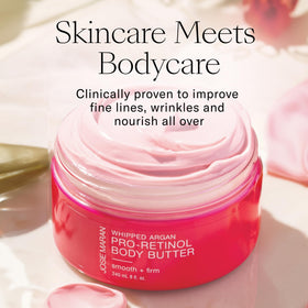 Josie Maran close-up of whipped argan texture, highlights fast-absorbing finish