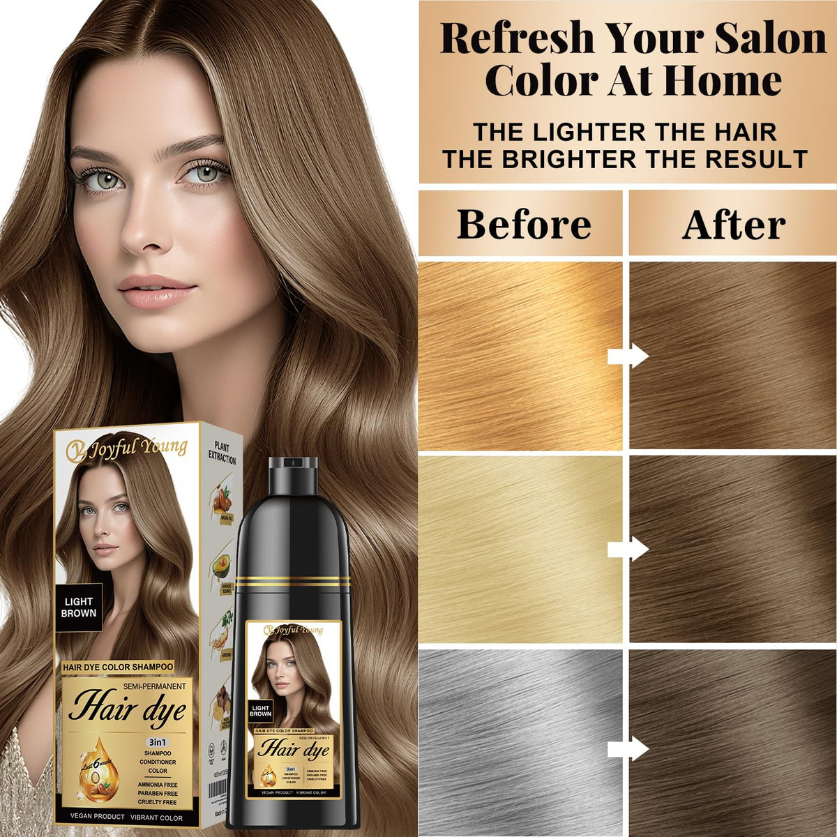 Joyful Young being applied to dry hair from palm for easy at-home use
