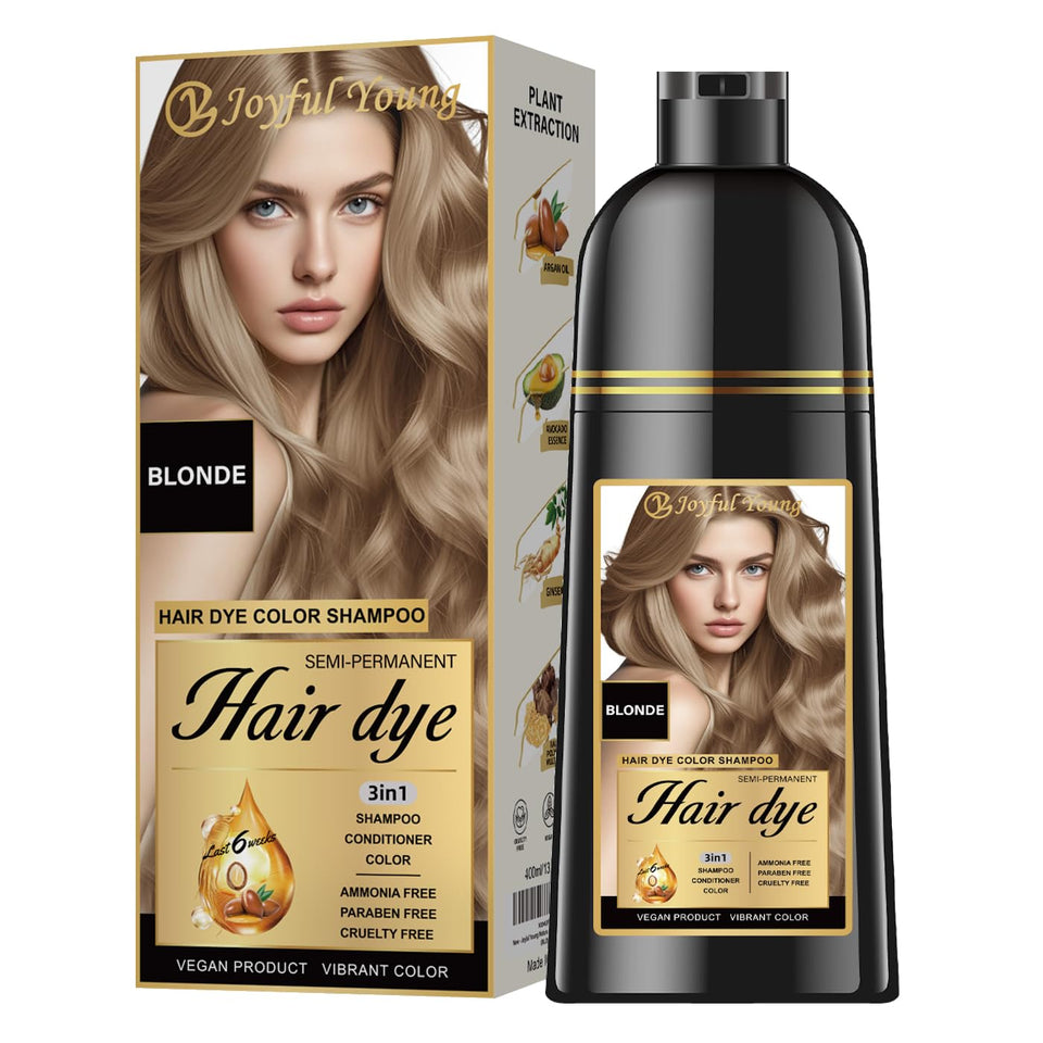 Joyful Young front bottle showing medium blonde shade and easy at-home use