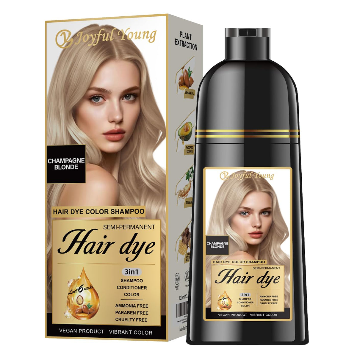 Joyful Young front packaging showing champagne blonde shade and benefits