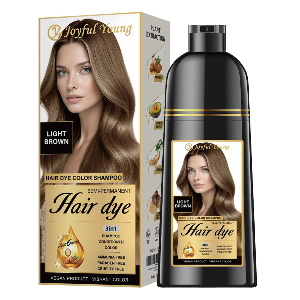 Joyful Young front packaging showing light brown shade and clear label benefit
