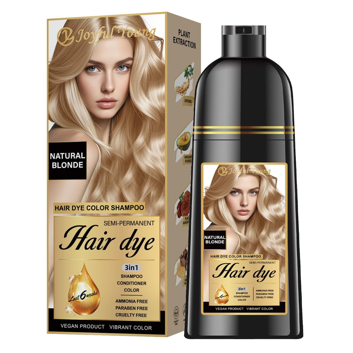 Joyful Young front packaging shows natural blonde color and benefits