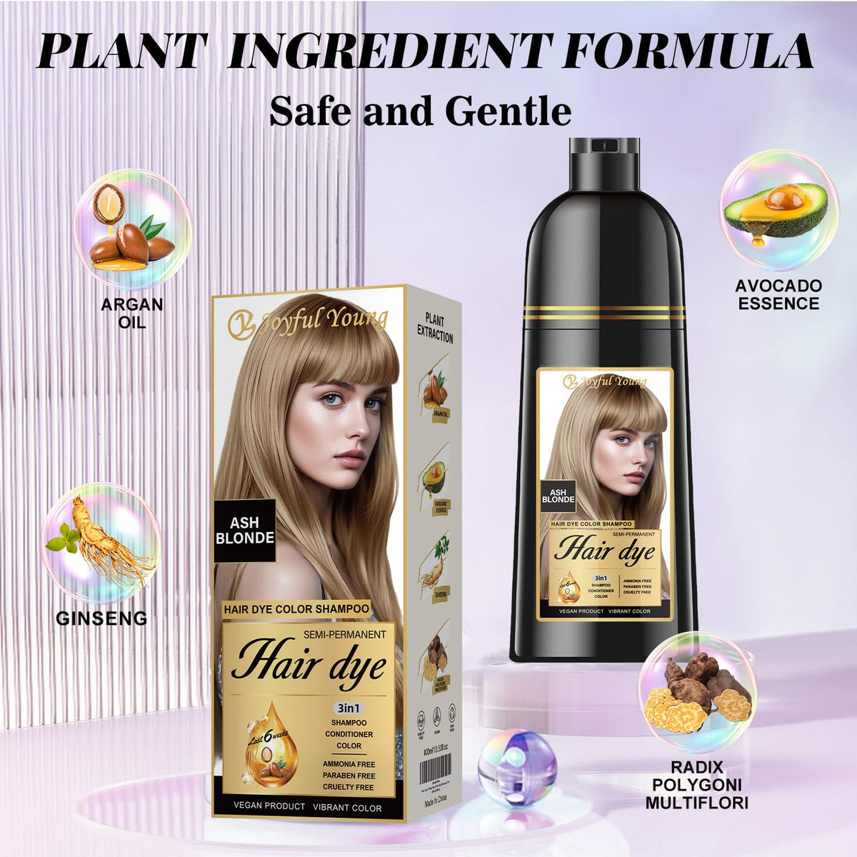 Joyful Young open cap with shampoo texture highlighting creamy formula
