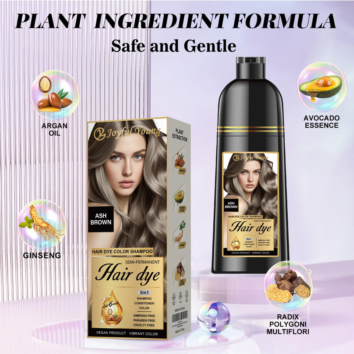 Joyful Young pump dispensing creamy shampoo texture for easy application