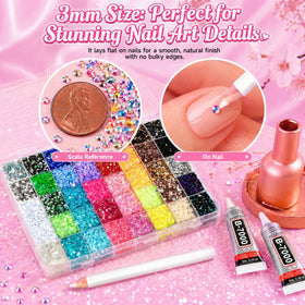Joymeey rhinestones applied on nail art illustrating delicate detail and lasting shine