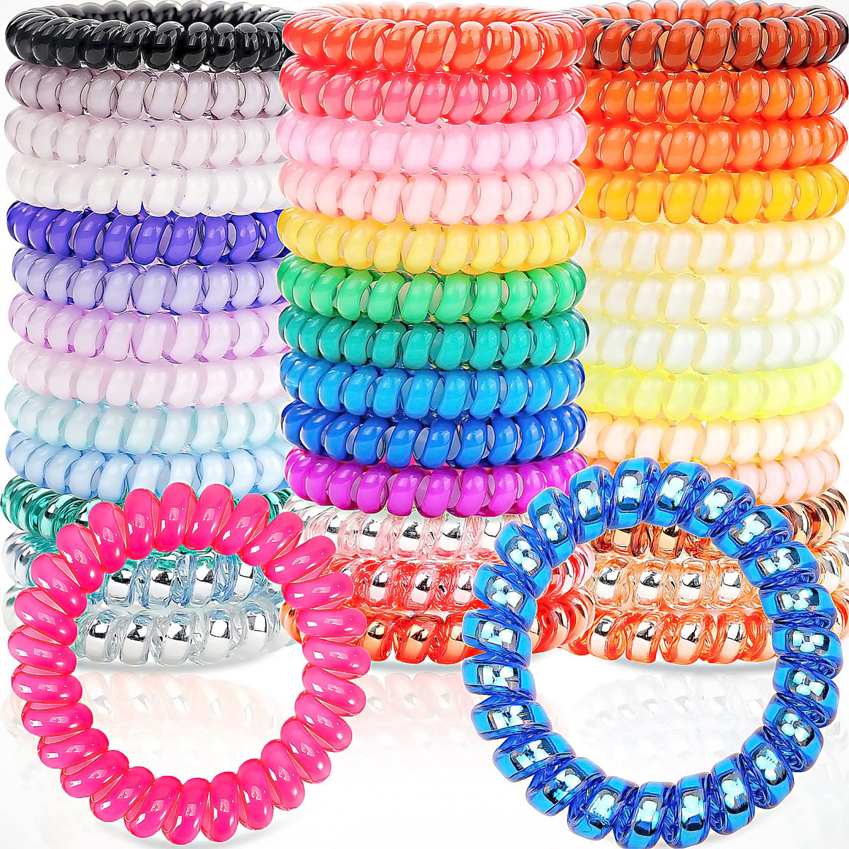 JOYOYO front pack box showing 40 colorful spiral hair ties and neat storage benefit