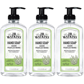 J.R. Watkins front packaging showing aloe green tea scent and size benefit