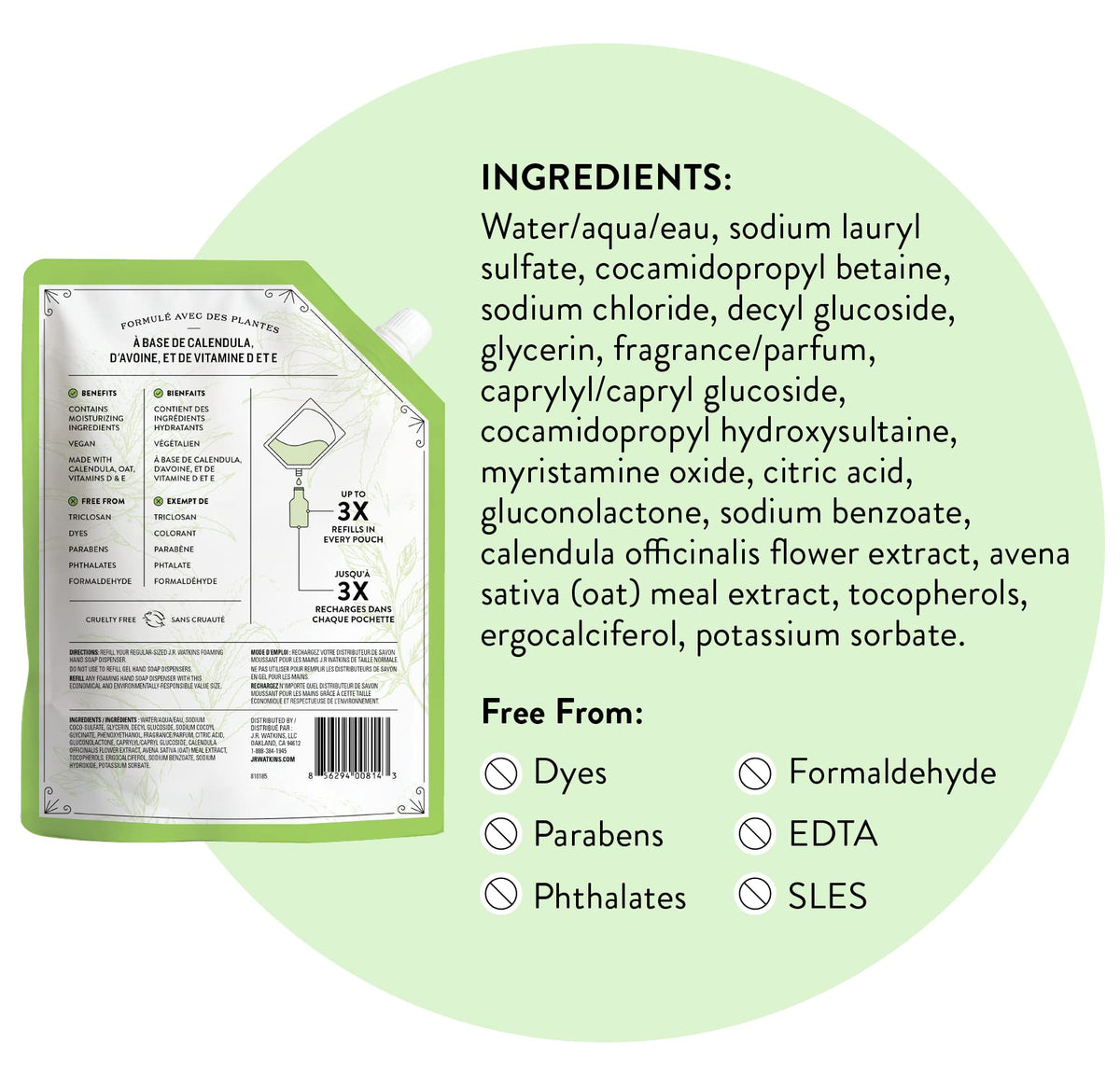 J.R. Watkins label closeup displaying ingredient claims and transparency